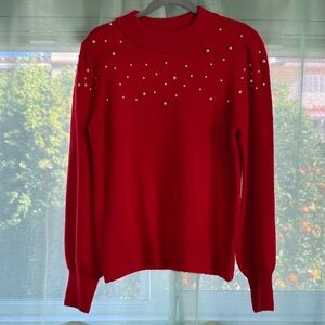 CeCe Scarlet Sweater with Pearl Embellishments